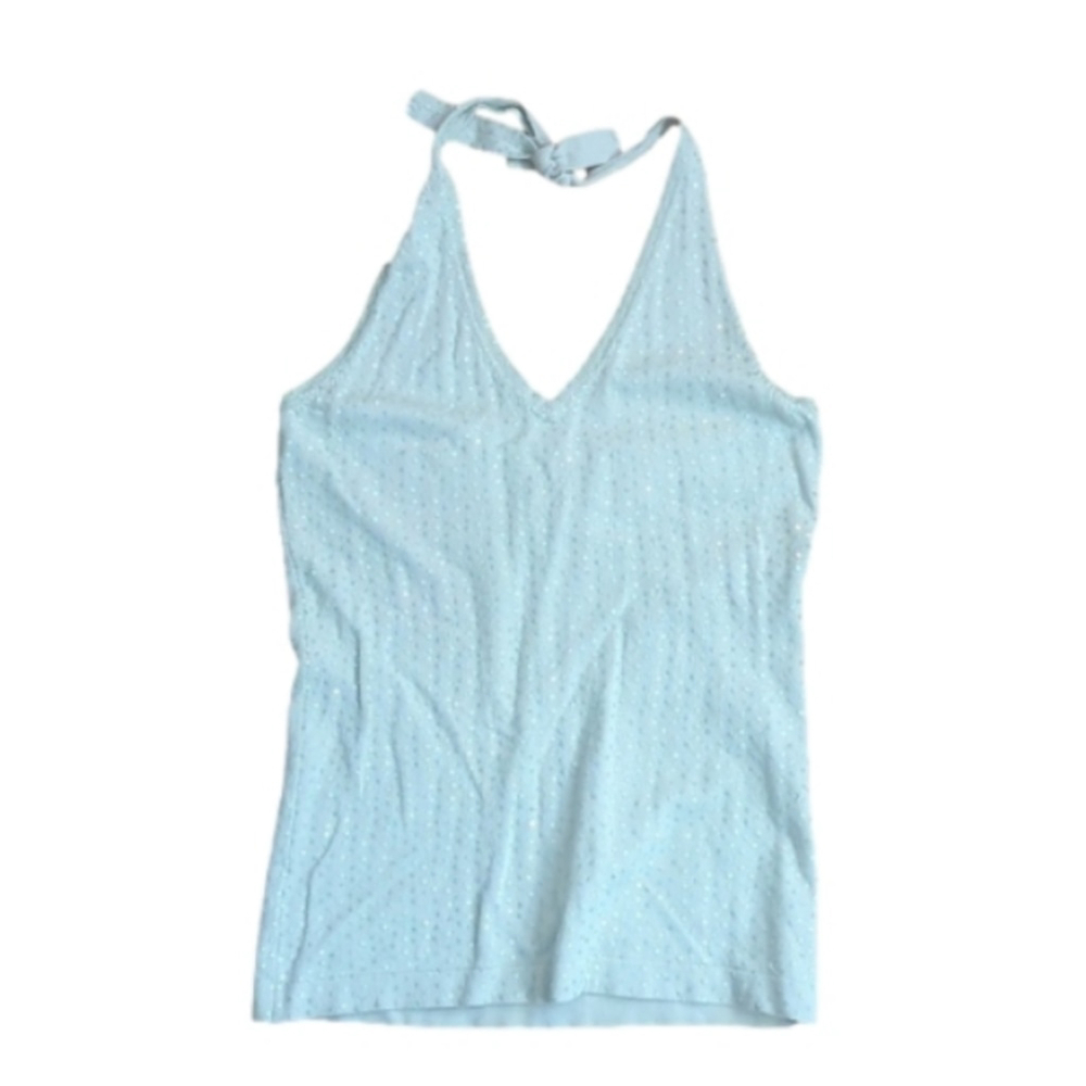 Venus M Medium pale seafoam green silk blend halter top w sequins